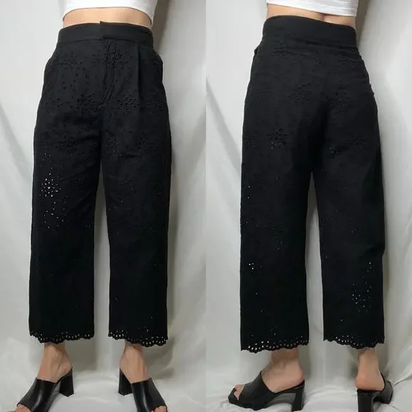 SOLD Zara eyelet lace high rise waist trouser pants cropped ankle trousers black - Picture 15 of 17